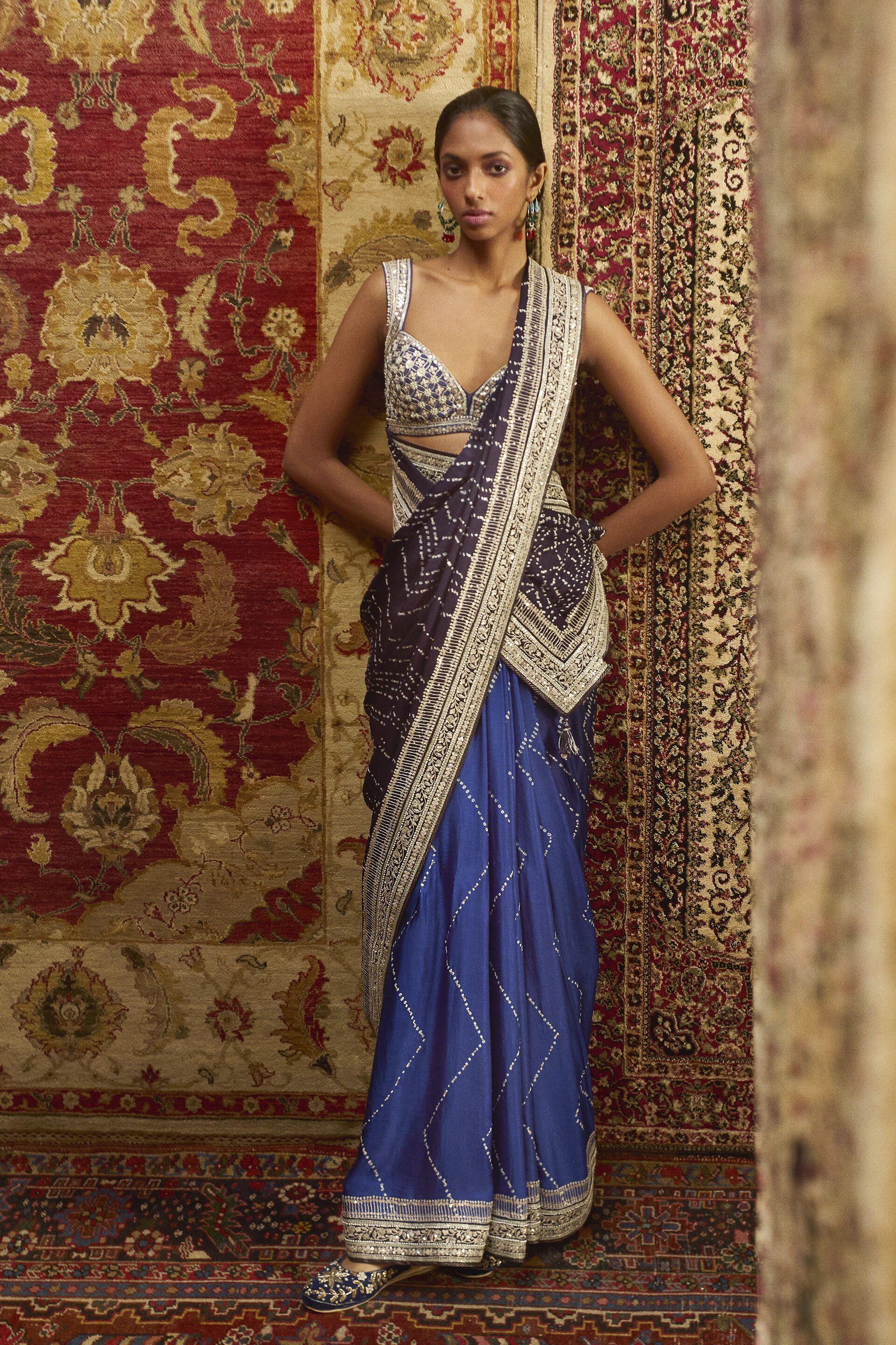 Nartana Handcrafted Bandhani Silk Saree - Blue